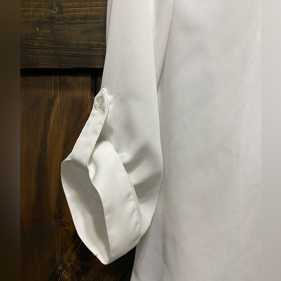 BCX Blouse Light Weight Sheer Partial Zip Blouse Top Shirt Size Small White - Picture 5 of 16